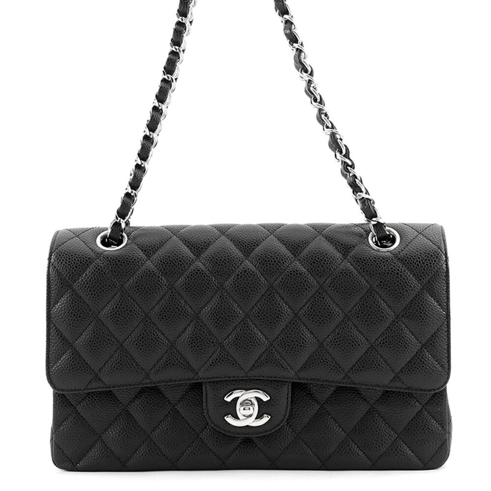Chanel Chain Shoulder Bag Matelassé 25 Coco Mark Caviar Skin Double A01112 CH...